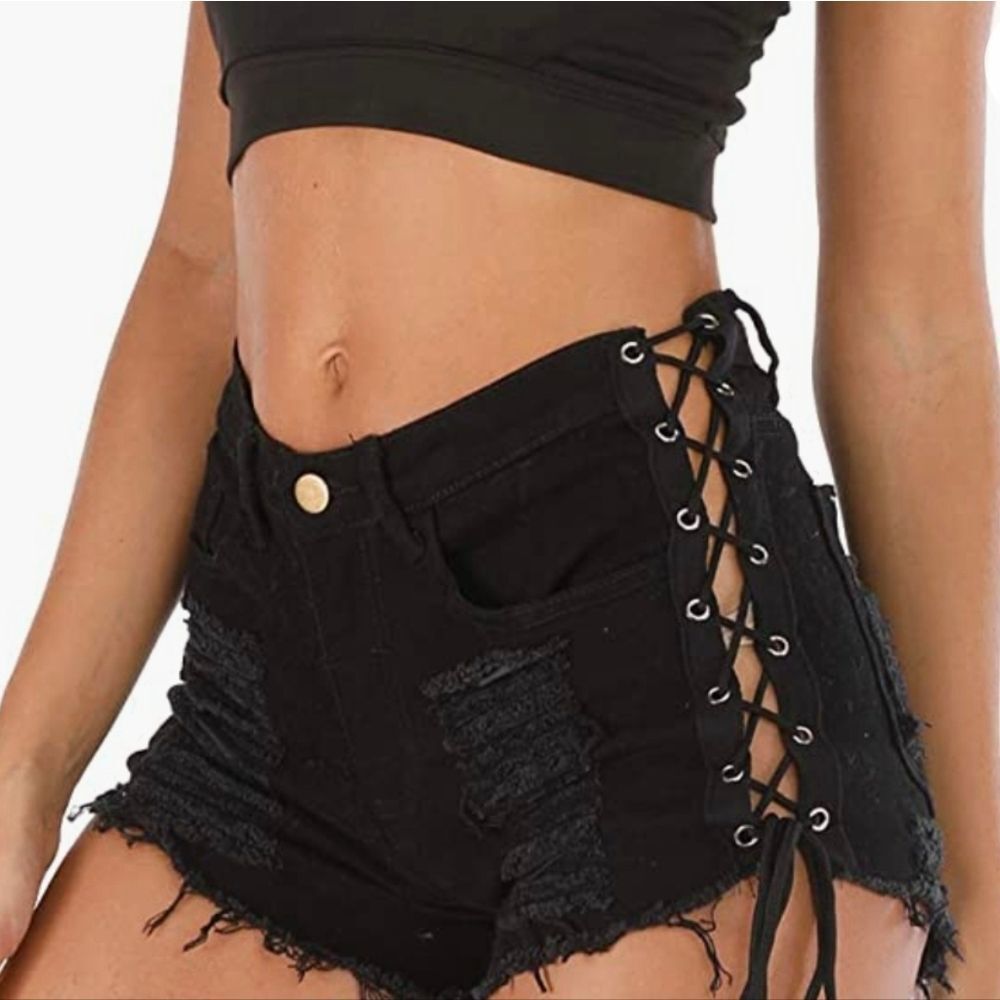 Sexy Hollow Lace-Up Denim Shorts
